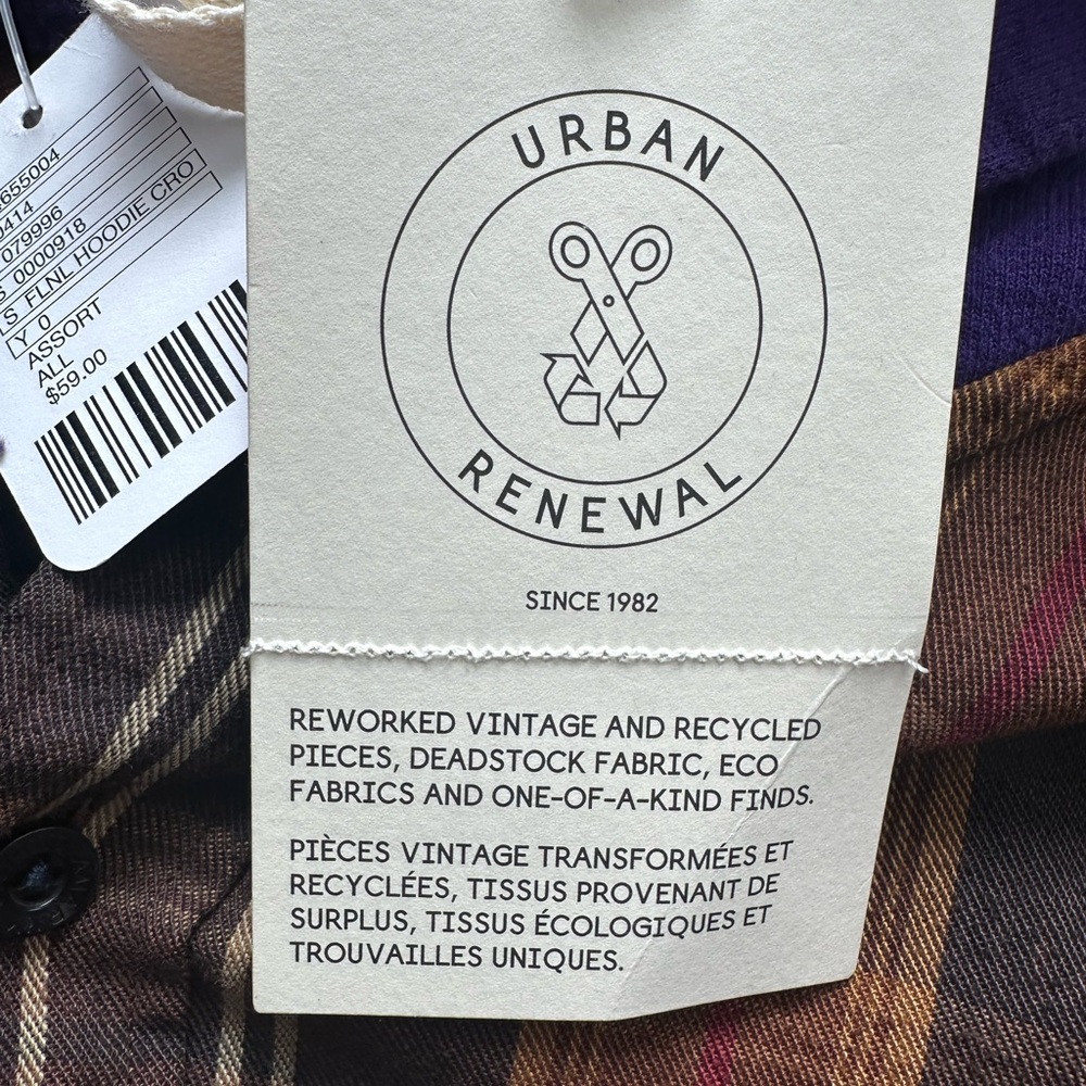 URBAN RENEWAL brown plaid flannel crop hooded up-cycled shirt size Small - NWT! - Picture 8 of 8